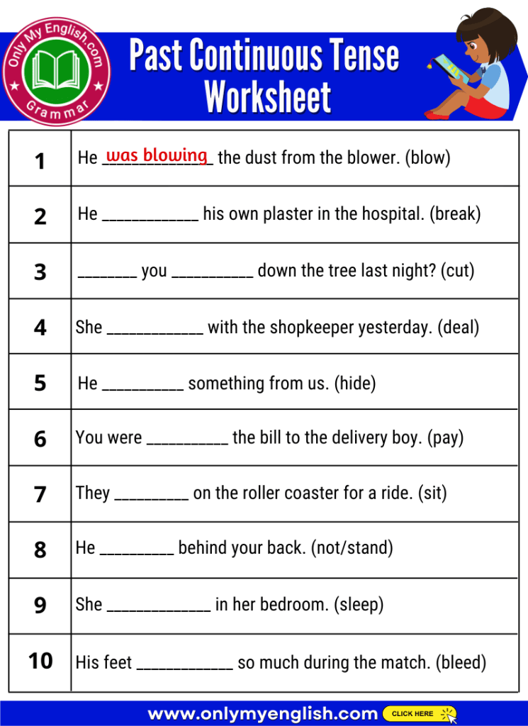 Past Continuous Tense Worksheets For Grade 4 With Answers